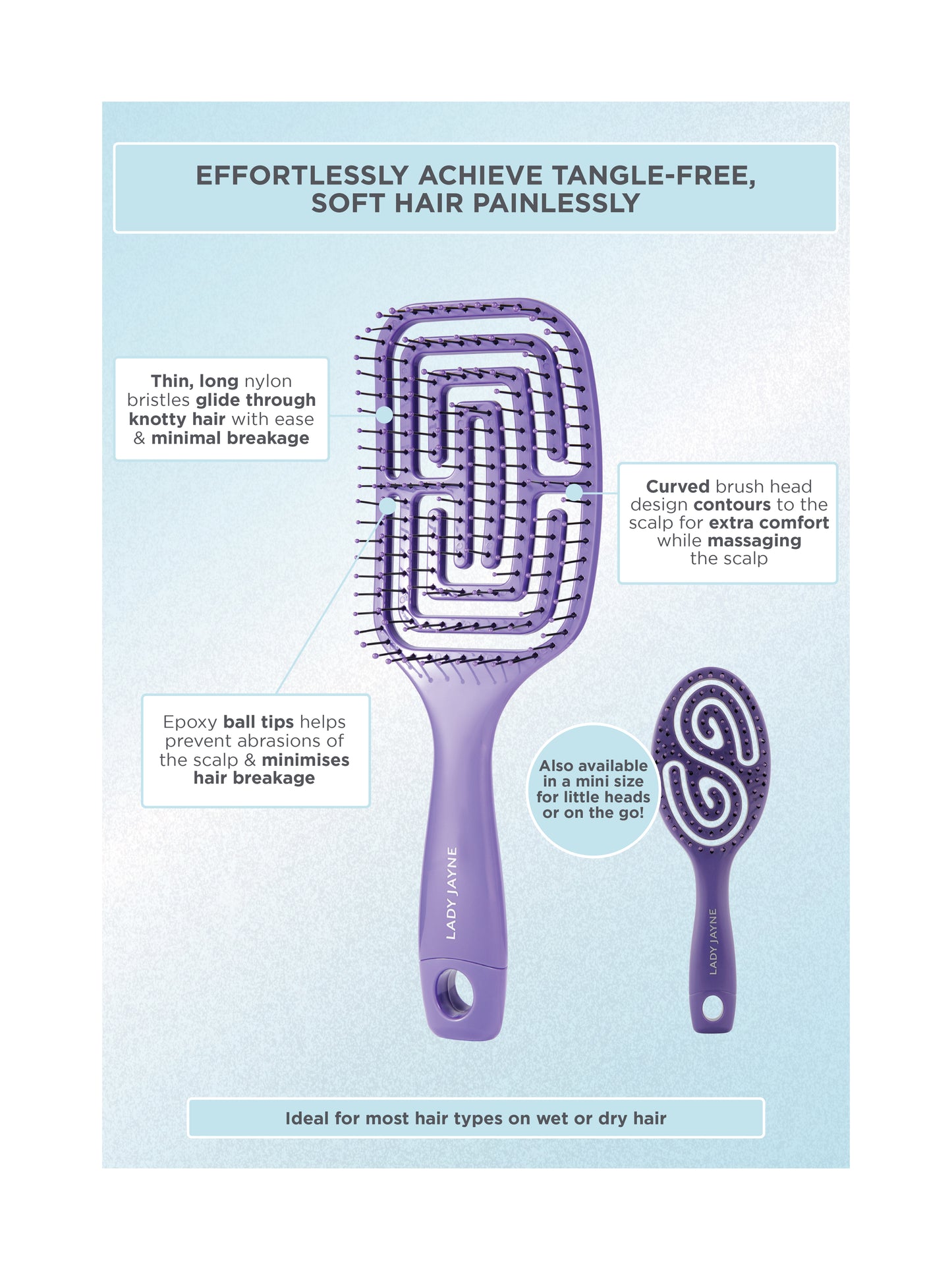 Lady Jayne Flexi-Glide Brush Hair Care | Available In Large & Purse-Sized