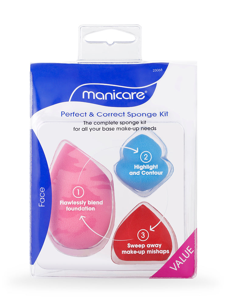 Manicare Perfect & Correct Sponge Kit | Flawless Highlighting & Contouring | Contains 3 Sponges