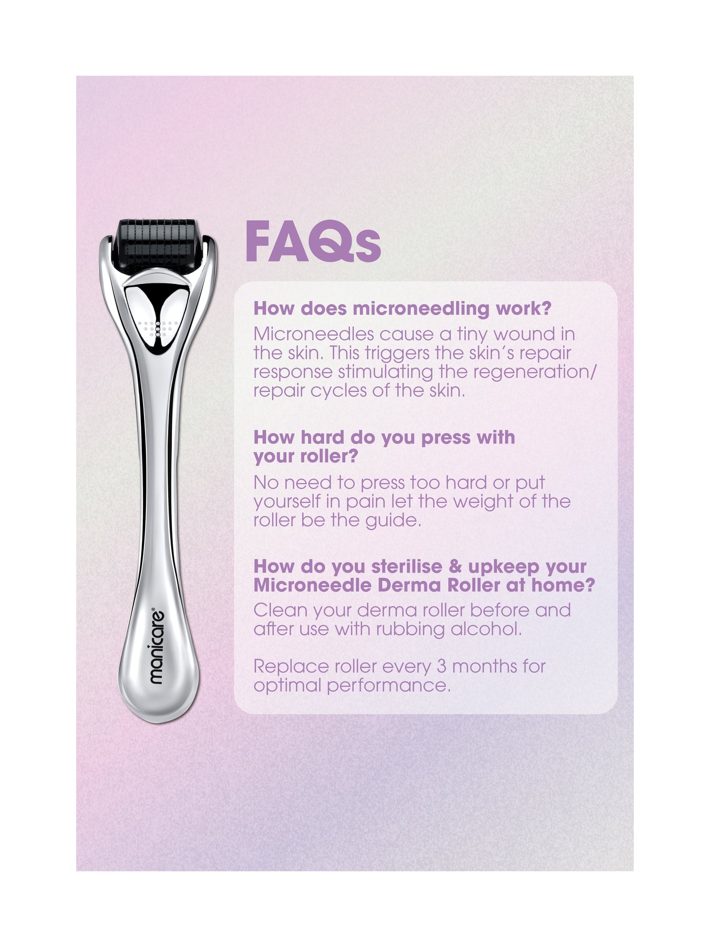 Manicare Derma Roller Stainless Steel Skin Care Tool | Collagen Boost | 1 Pack