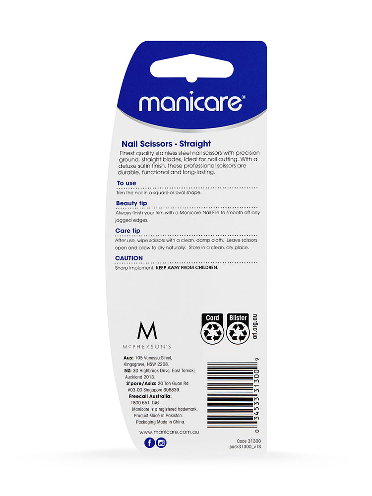 Manicare Deluxe Straight Nail Scissors Precision Satin-Finish Stainless Steel for Professional Trimming