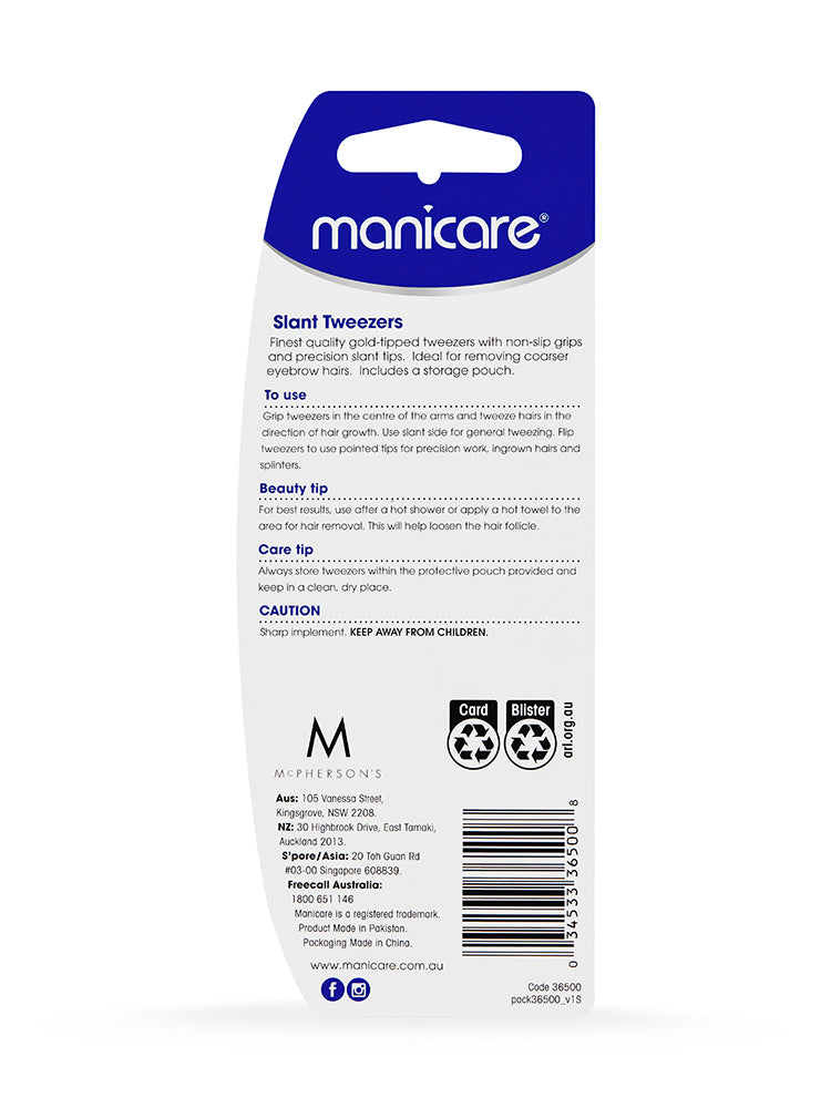 Manicare 24K Gold Tip Precision Hypoallergenic Stainless Steel Tweezers | for Coarse Brows | Non-Slip Grip & Protective Pouch