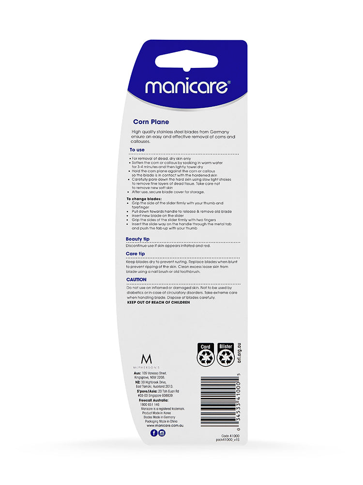 Manicare Corn Plane Stainless Steel Foot Care With Replacement Blades