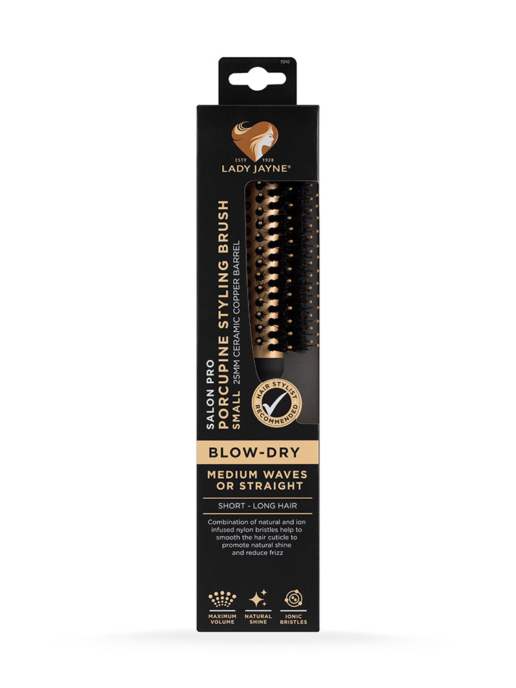 Lady Jayne Volumizing Ionic Brush Ceramic-Copper Heat Barrel, Porcupine Bristles Hair Care | for Smoothing & Volume |  Ergonomic Grip