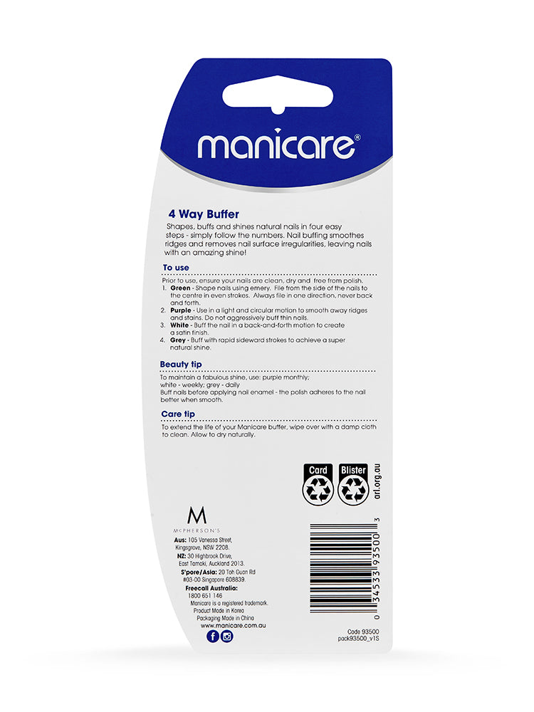 Manicare 4-Way Pro Buffer | Shape, Smooth & Shine Natural Nails in 4 Steps | Color-Coded System