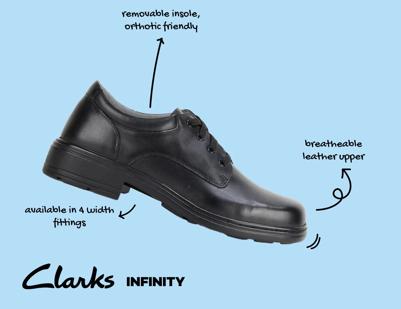 Clarks Infinity  Leather School Shoes for Boys Black | Different Sizes Available