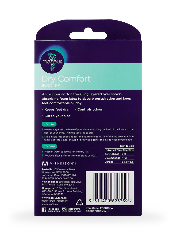Maseur Dry Comfort Insoles Foot Care | 1 Pair