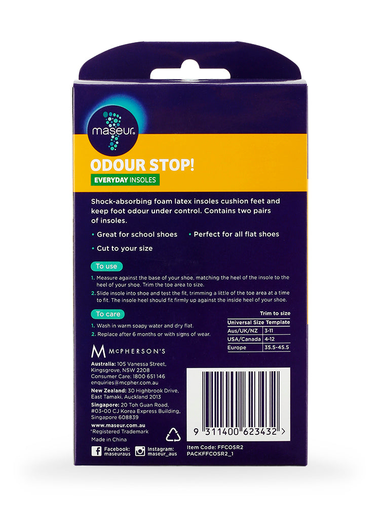 Maseur Odour Stop! Everyday Insoles Foot Care | Foam Latex | 2 Pairs
