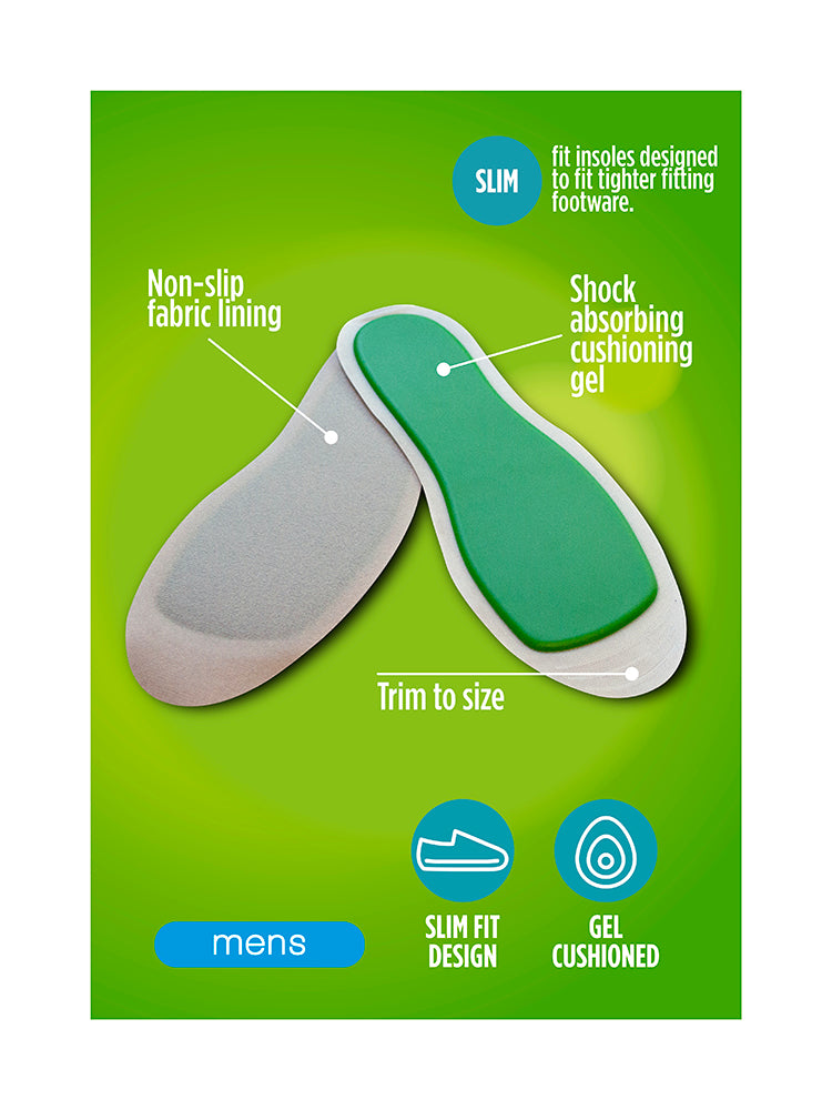 Men's Ultra Gel Insoles Non-Slip Fabric Foot Care | 1 Pair