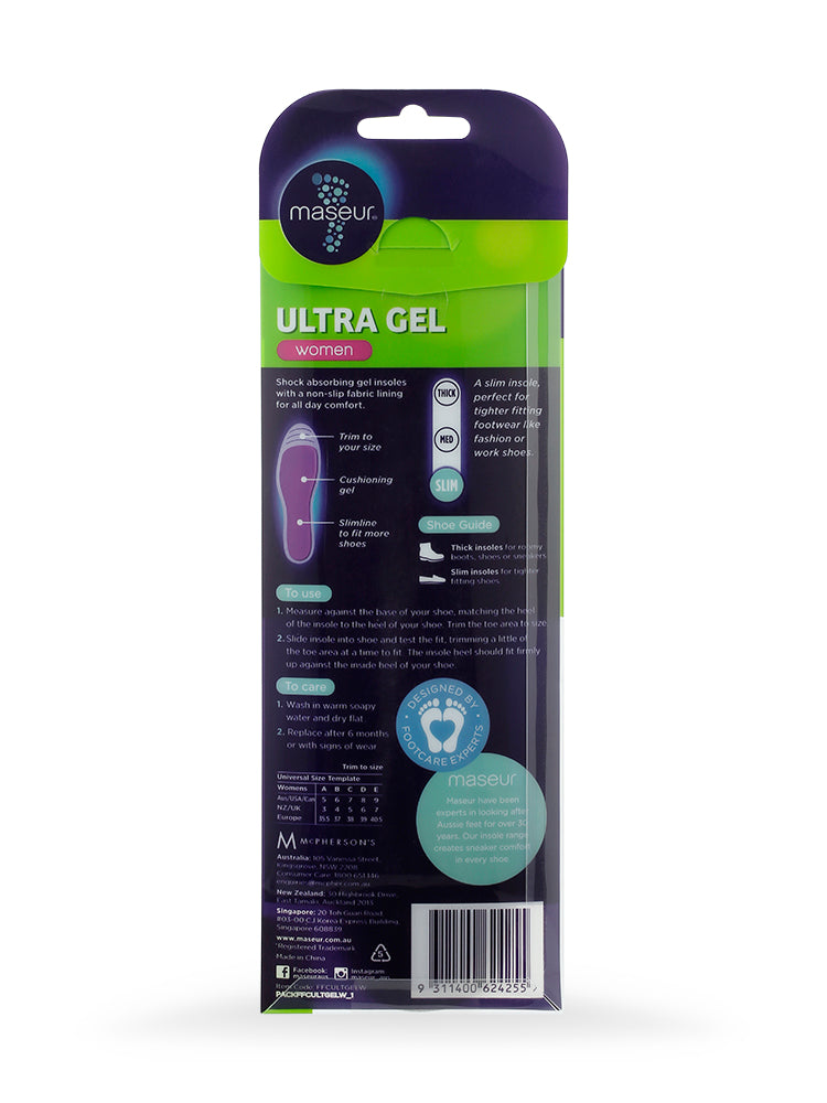 Women's Ultra Gel Insoles Non-Slip Fabric Foot Care | 1 Pair