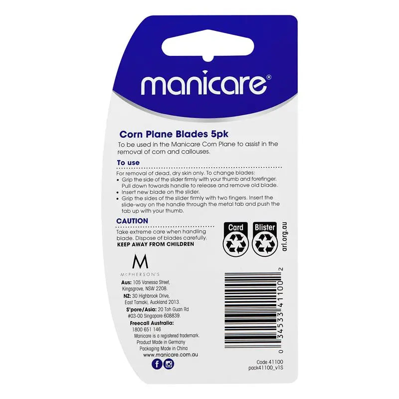 Manicare Corn Plane Stainless Steel Foot Care Replacement Blades | 5 Packs