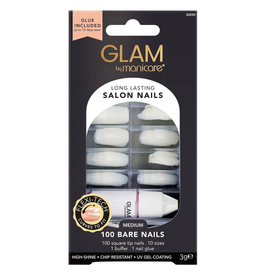 Manicare Glam Nail Glue Box False Nails With Nail Glue | 100 Nails