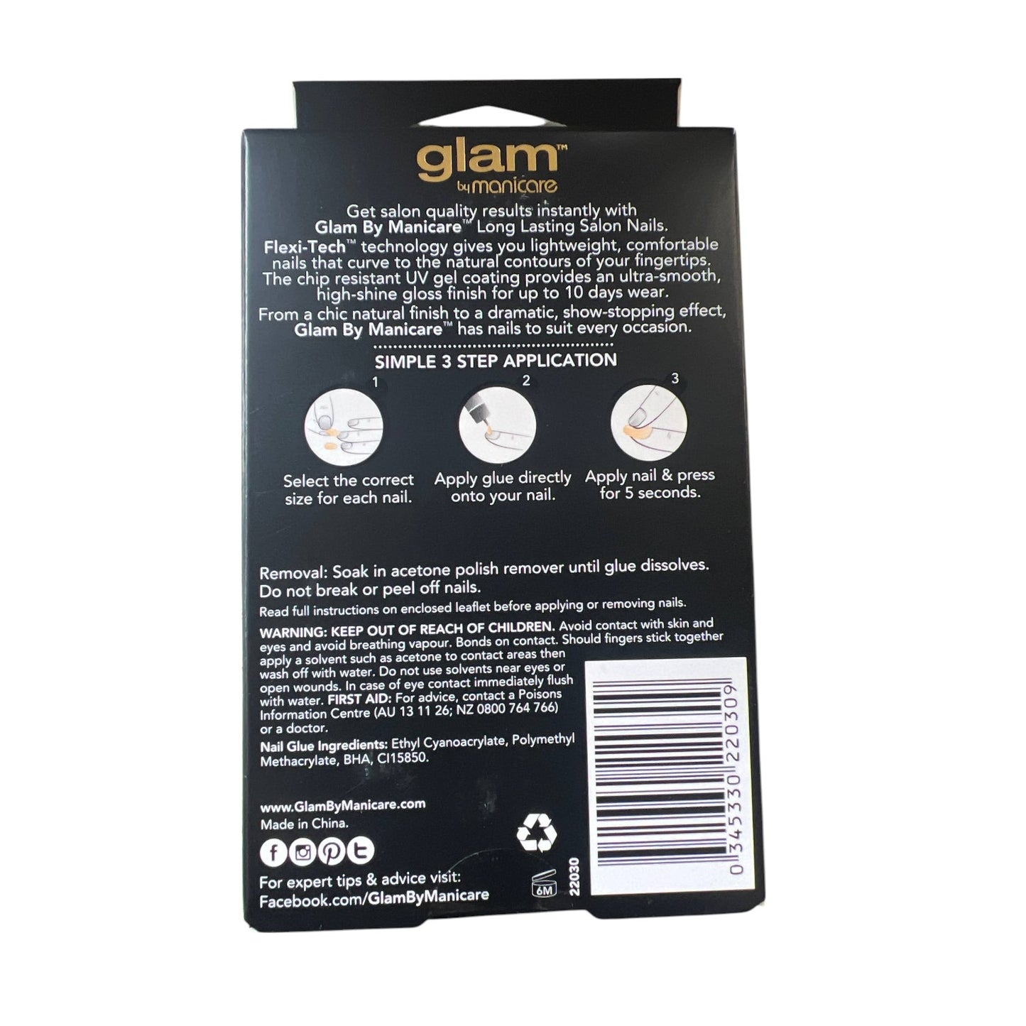 Manicare Glam Nail Glue Box False Nails With Nail Glue | 100 Nails