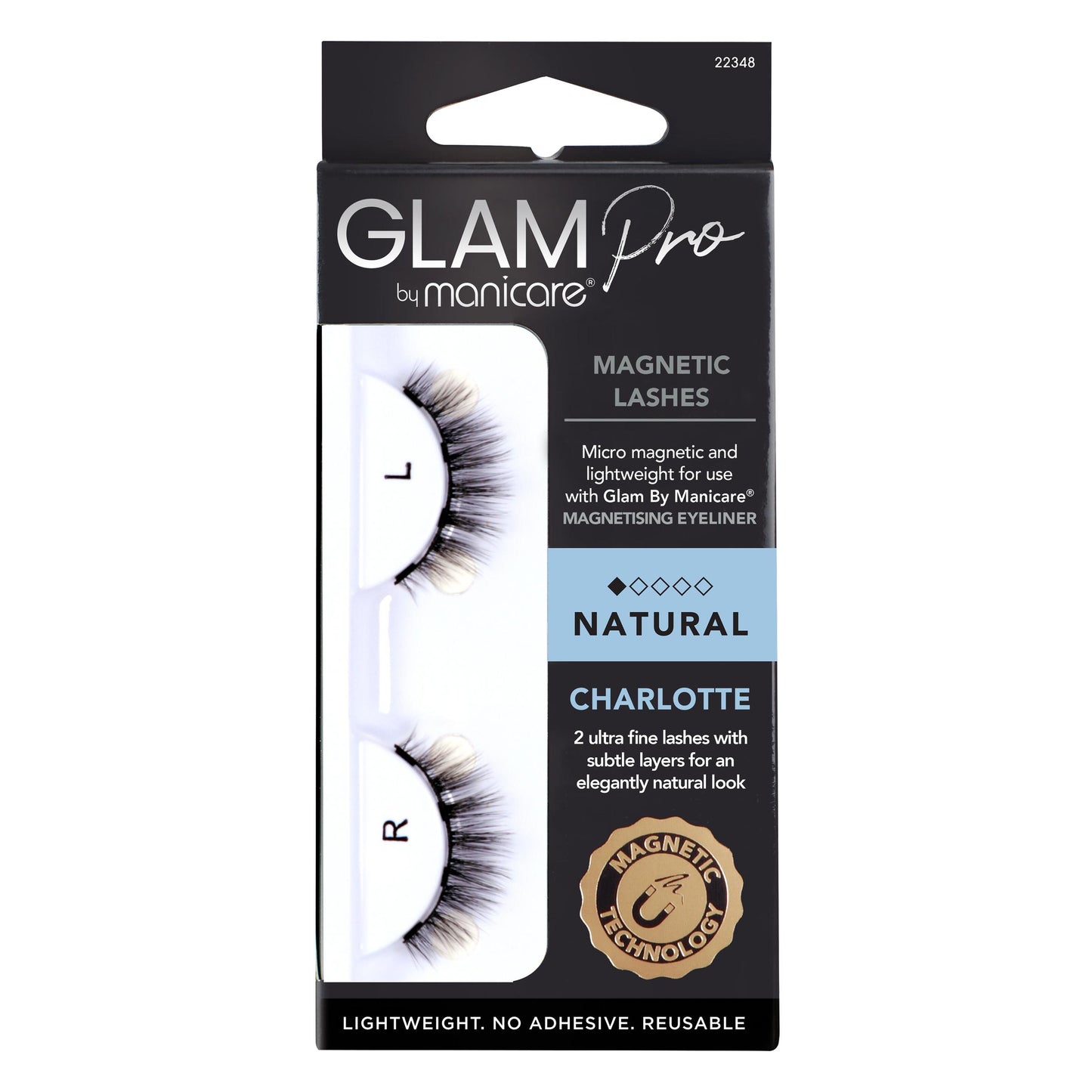 Manicare Glam Pro. 66 Charlotte Magnetic Eyelash Black | With Magnetising Eyeliner | 1 Pair