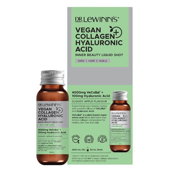 Dr. LeWinn's Inner Beauty Vegan Collagen & Hyaluronic Acid Liquid Shot Skin Vitamin Supplement | Liquid Shot | Cloudy Apple | 10 x 50 ml