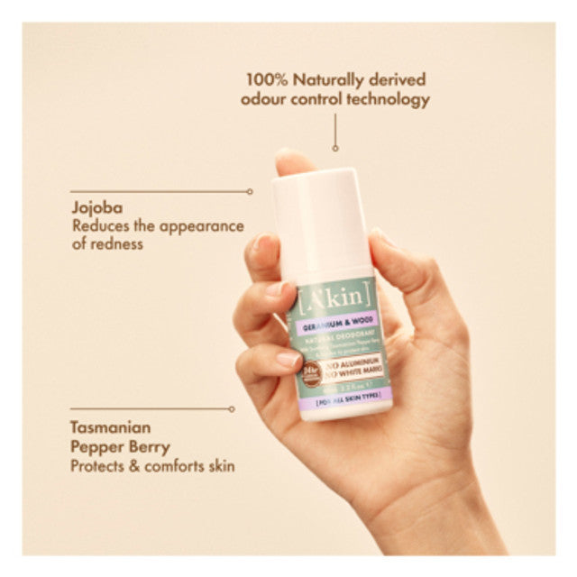 A'kin Geranium & Cedarwood Roll-On Deodorant Hygiene | Vegan and cruelty-free | 65 ml