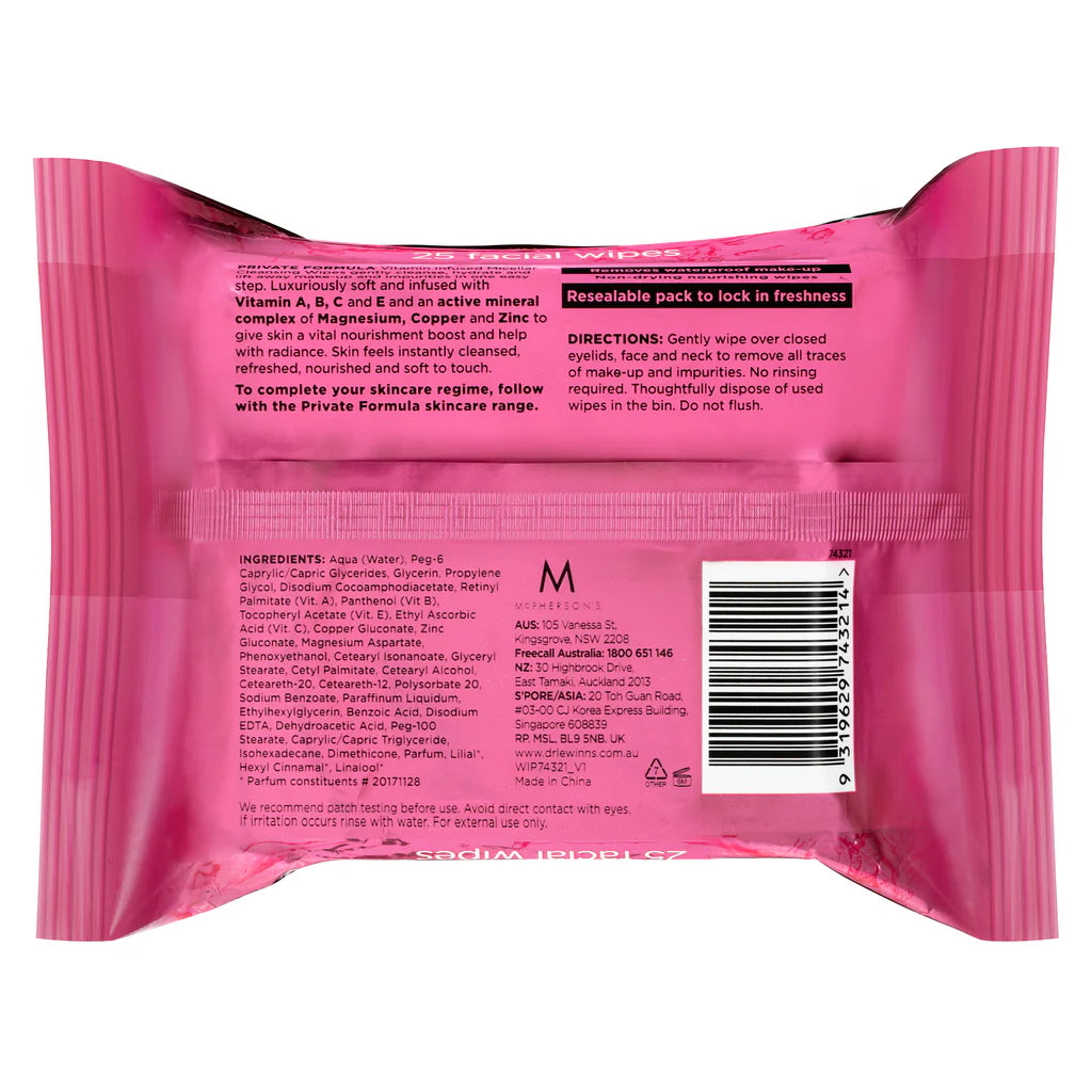 Dr Lewinn's Private Formula Micellar Wipes Skin Care Vitamin Infused | 25 Sheets